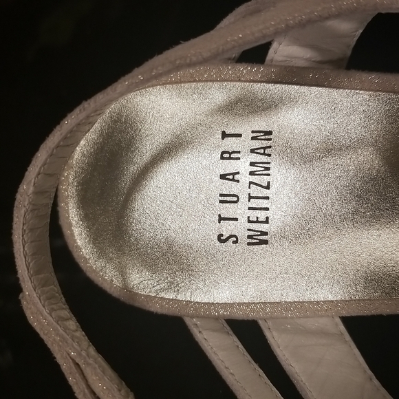 đź’•STUART WEITZMANđź’• Fireplace Sandal Ankle Strap Heels Light Gold Jewels 9.5 - Picture 14 of 16